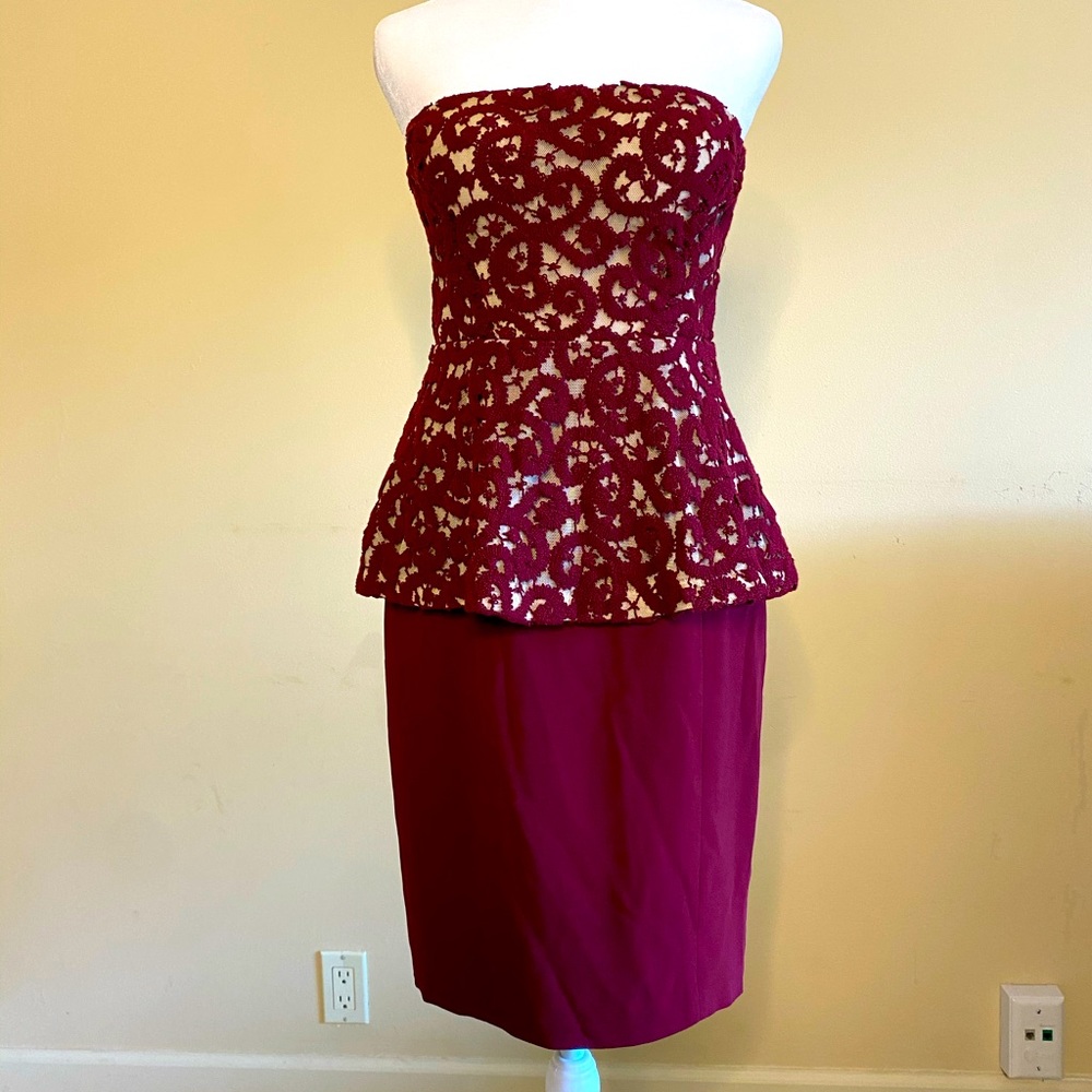 Catherine Malandrino Strapless Lace Dress Burgundy